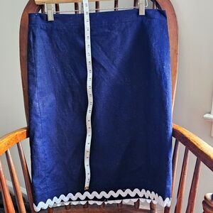 J Crew Navy Linen Skirt with White RicRac Trim Size 10.